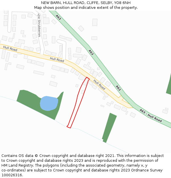 NEW BARN, HULL ROAD, CLIFFE, SELBY, YO8 6NH: Location map and indicative extent of plot