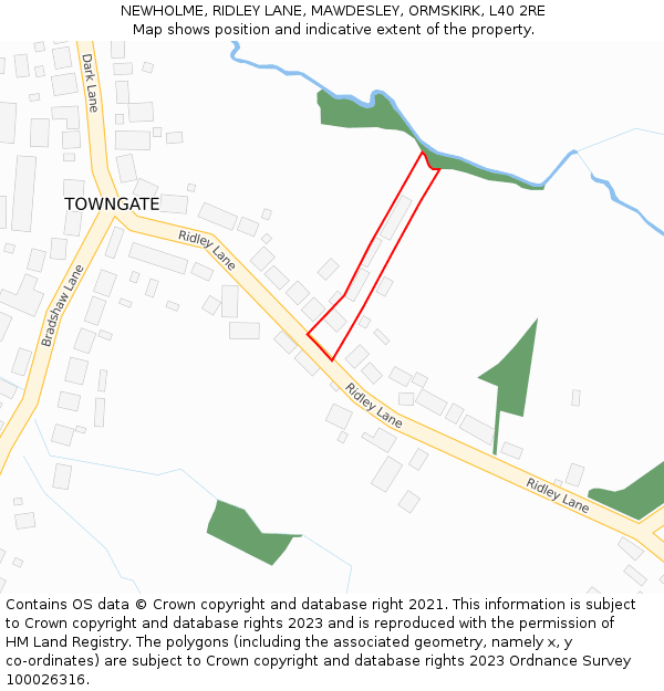 NEWHOLME, RIDLEY LANE, MAWDESLEY, ORMSKIRK, L40 2RE: Location map and indicative extent of plot