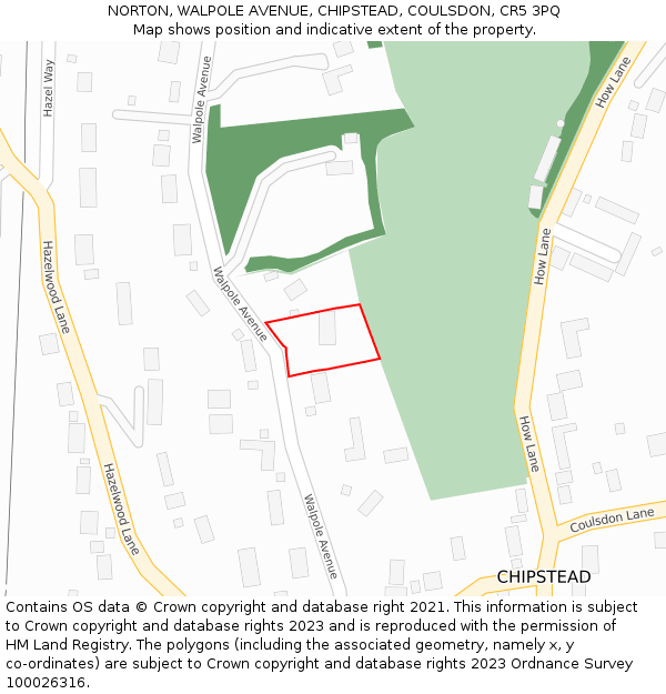 NORTON, WALPOLE AVENUE, CHIPSTEAD, COULSDON, CR5 3PQ: Location map and indicative extent of plot