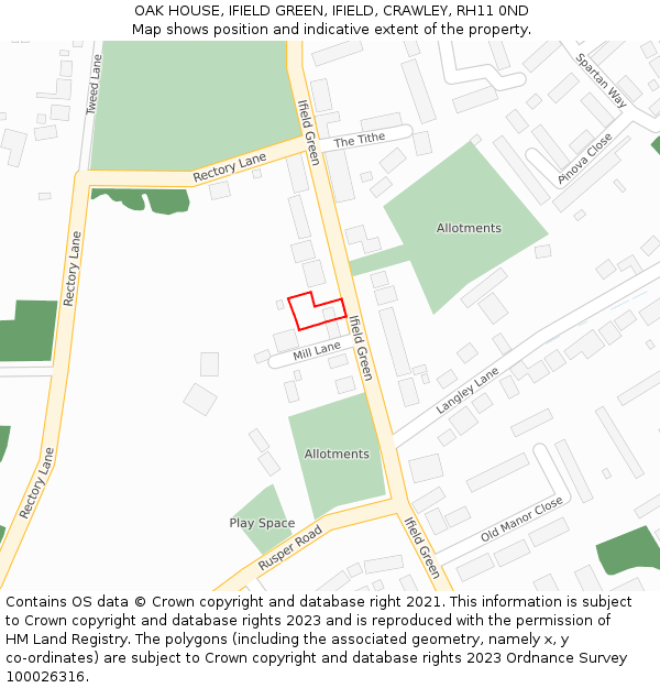 OAK HOUSE, IFIELD GREEN, IFIELD, CRAWLEY, RH11 0ND: Location map and indicative extent of plot