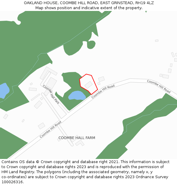 OAKLAND HOUSE, COOMBE HILL ROAD, EAST GRINSTEAD, RH19 4LZ: Location map and indicative extent of plot