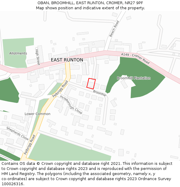 OBAN, BROOMHILL, EAST RUNTON, CROMER, NR27 9PF: Location map and indicative extent of plot