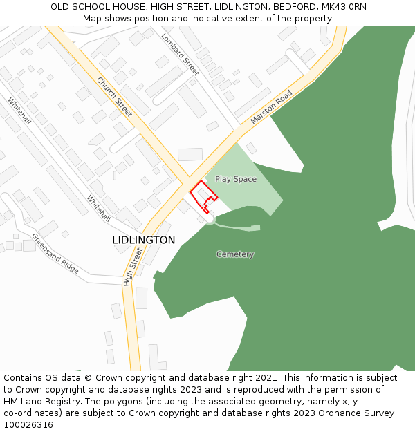 OLD SCHOOL HOUSE, HIGH STREET, LIDLINGTON, BEDFORD, MK43 0RN: Location map and indicative extent of plot