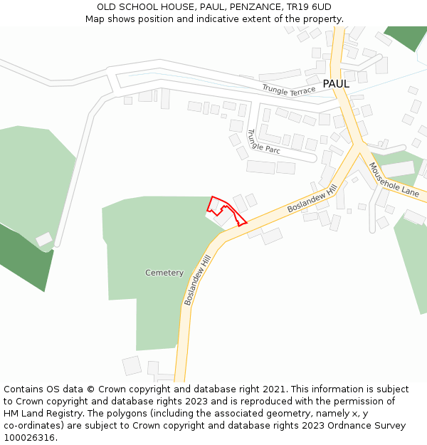 OLD SCHOOL HOUSE, PAUL, PENZANCE, TR19 6UD: Location map and indicative extent of plot