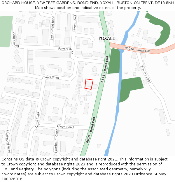 ORCHARD HOUSE, YEW TREE GARDENS, BOND END, YOXALL, BURTON-ON-TRENT, DE13 8NH: Location map and indicative extent of plot