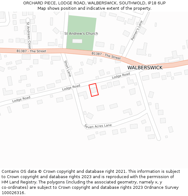 ORCHARD PIECE, LODGE ROAD, WALBERSWICK, SOUTHWOLD, IP18 6UP: Location map and indicative extent of plot