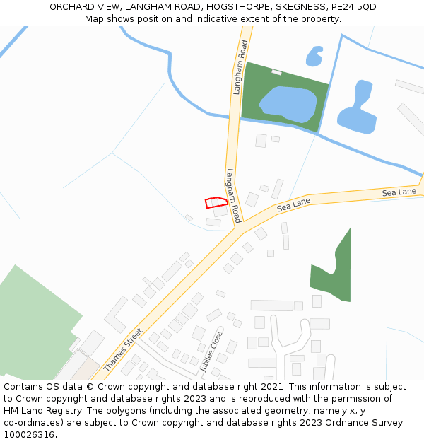 ORCHARD VIEW, LANGHAM ROAD, HOGSTHORPE, SKEGNESS, PE24 5QD: Location map and indicative extent of plot