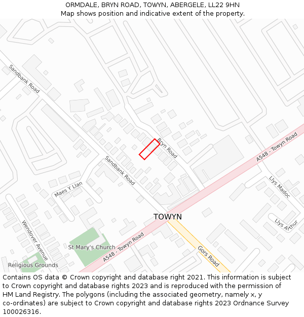 ORMDALE, BRYN ROAD, TOWYN, ABERGELE, LL22 9HN: Location map and indicative extent of plot