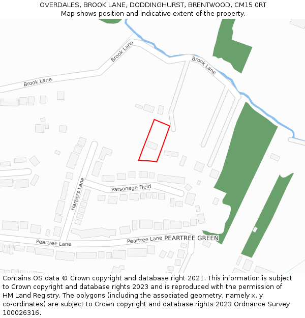 OVERDALES, BROOK LANE, DODDINGHURST, BRENTWOOD, CM15 0RT: Location map and indicative extent of plot