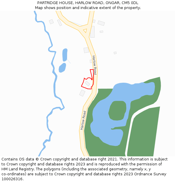 PARTRIDGE HOUSE, HARLOW ROAD, ONGAR, CM5 0DL: Location map and indicative extent of plot