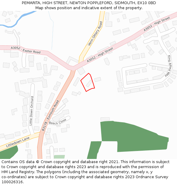 PEMARITA, HIGH STREET, NEWTON POPPLEFORD, SIDMOUTH, EX10 0BD: Location map and indicative extent of plot