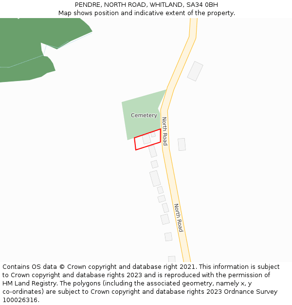 PENDRE, NORTH ROAD, WHITLAND, SA34 0BH: Location map and indicative extent of plot