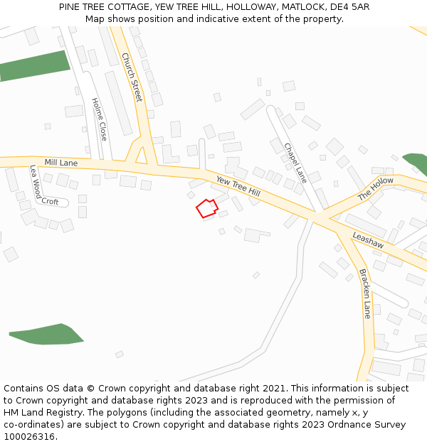 PINE TREE COTTAGE, YEW TREE HILL, HOLLOWAY, MATLOCK, DE4 5AR: Location map and indicative extent of plot