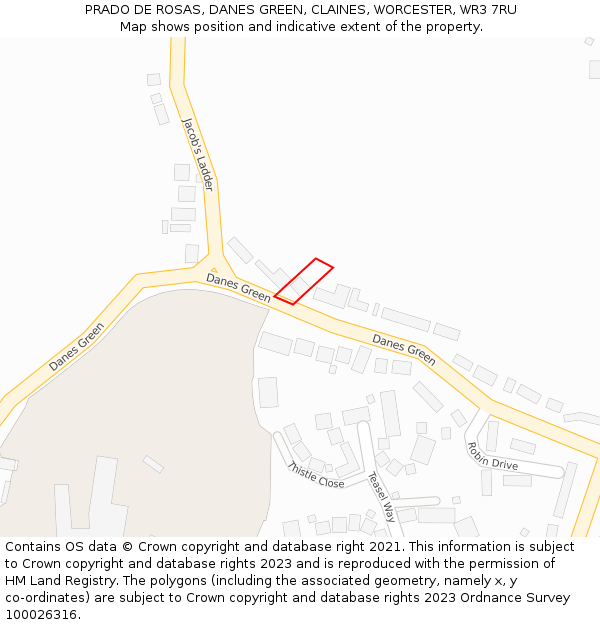 PRADO DE ROSAS, DANES GREEN, CLAINES, WORCESTER, WR3 7RU: Location map and indicative extent of plot