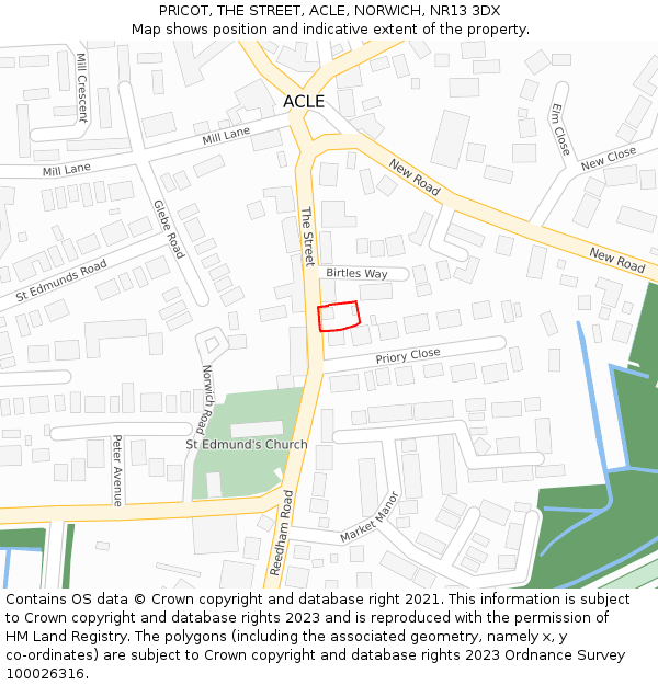 PRICOT, THE STREET, ACLE, NORWICH, NR13 3DX: Location map and indicative extent of plot