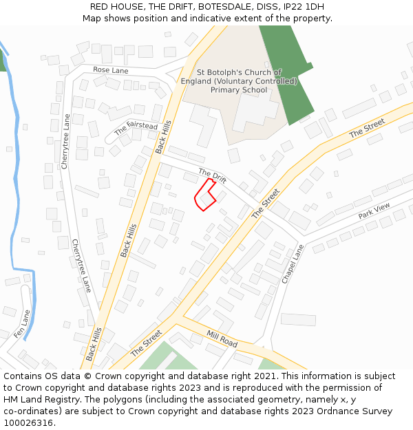 RED HOUSE, THE DRIFT, BOTESDALE, DISS, IP22 1DH: Location map and indicative extent of plot