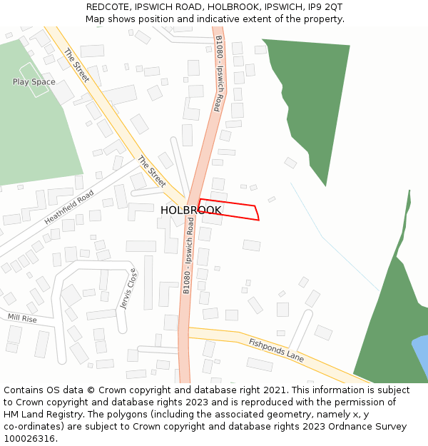 REDCOTE, IPSWICH ROAD, HOLBROOK, IPSWICH, IP9 2QT: Location map and indicative extent of plot