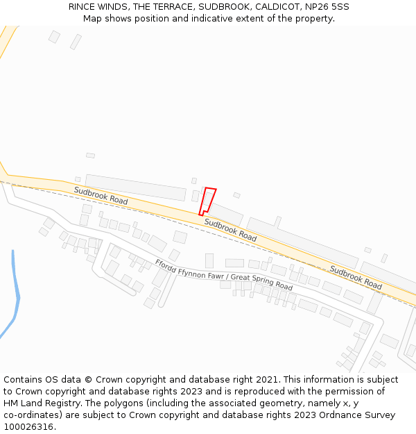 RINCE WINDS, THE TERRACE, SUDBROOK, CALDICOT, NP26 5SS: Location map and indicative extent of plot