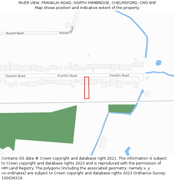 RIVER VIEW, FRANKLIN ROAD, NORTH FAMBRIDGE, CHELMSFORD, CM3 6NF: Location map and indicative extent of plot