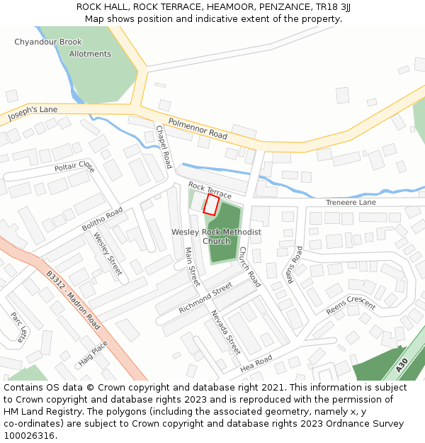 ROCK HALL, ROCK TERRACE, HEAMOOR, PENZANCE, TR18 3JJ: Location map and indicative extent of plot