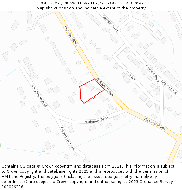 ROEHURST, BICKWELL VALLEY, SIDMOUTH, EX10 8SG: Location map and indicative extent of plot