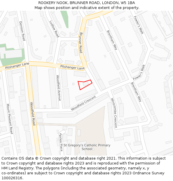 ROOKERY NOOK, BRUNNER ROAD, LONDON, W5 1BA: Location map and indicative extent of plot