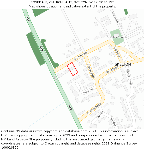 ROSEDALE, CHURCH LANE, SKELTON, YORK, YO30 1XT: Location map and indicative extent of plot