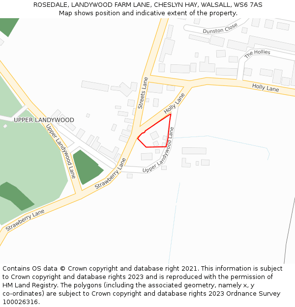 ROSEDALE, LANDYWOOD FARM LANE, CHESLYN HAY, WALSALL, WS6 7AS: Location map and indicative extent of plot