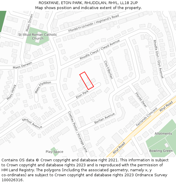 ROSKFANE, ETON PARK, RHUDDLAN, RHYL, LL18 2UP: Location map and indicative extent of plot