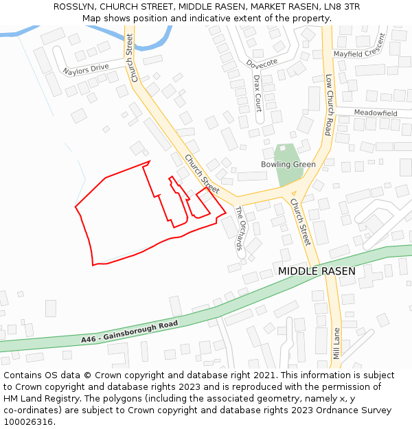 ROSSLYN, CHURCH STREET, MIDDLE RASEN, MARKET RASEN, LN8 3TR: Location map and indicative extent of plot