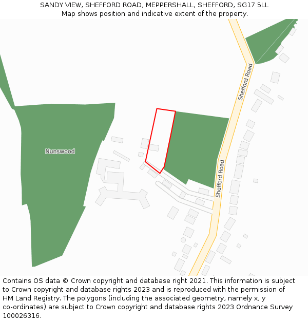 SANDY VIEW, SHEFFORD ROAD, MEPPERSHALL, SHEFFORD, SG17 5LL: Location map and indicative extent of plot