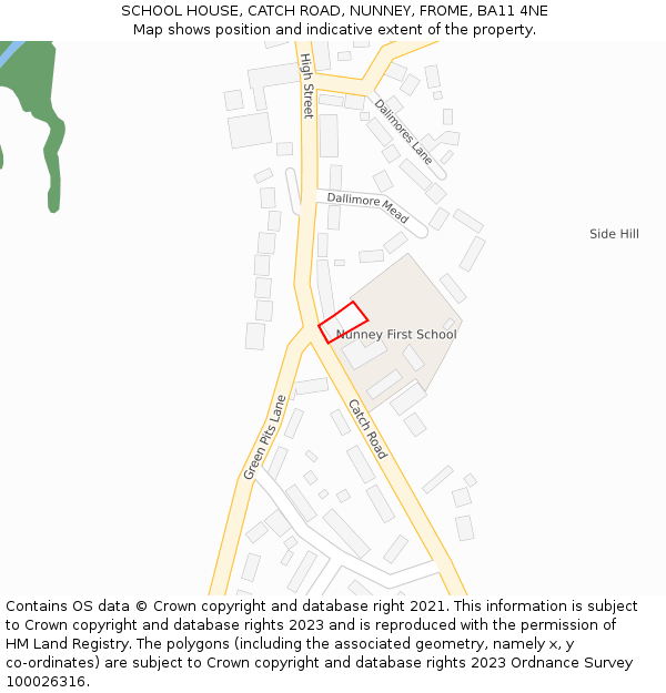 SCHOOL HOUSE, CATCH ROAD, NUNNEY, FROME, BA11 4NE: Location map and indicative extent of plot