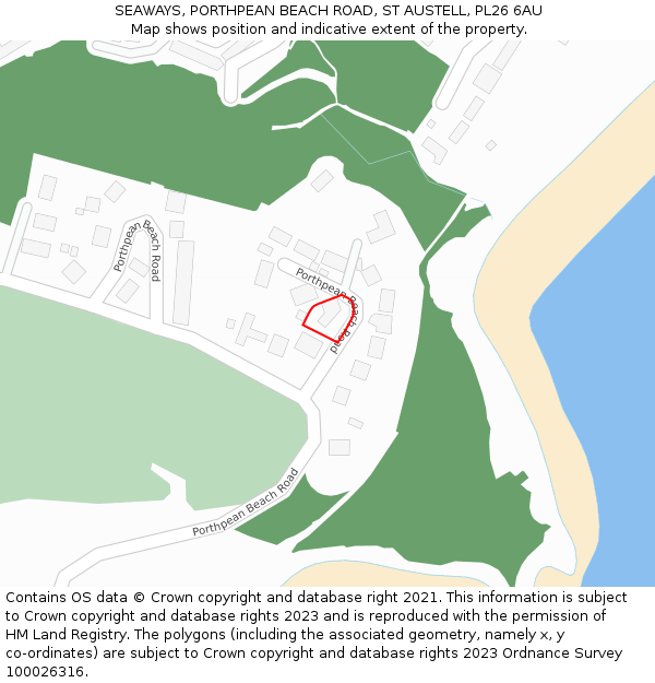 SEAWAYS, PORTHPEAN BEACH ROAD, ST AUSTELL, PL26 6AU: Location map and indicative extent of plot