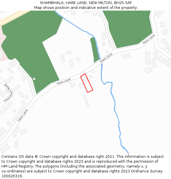 SHAMBHALA, HARE LANE, NEW MILTON, BH25 5AF: Location map and indicative extent of plot