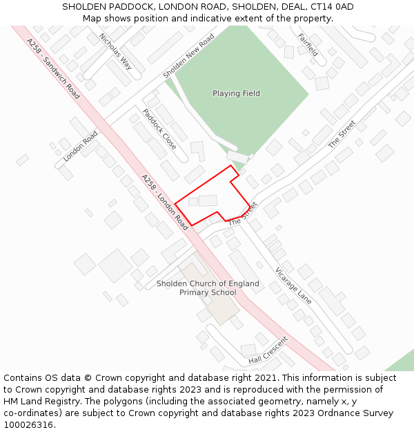 SHOLDEN PADDOCK, LONDON ROAD, SHOLDEN, DEAL, CT14 0AD: Location map and indicative extent of plot