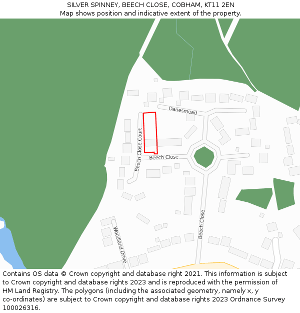 SILVER SPINNEY, BEECH CLOSE, COBHAM, KT11 2EN: Location map and indicative extent of plot