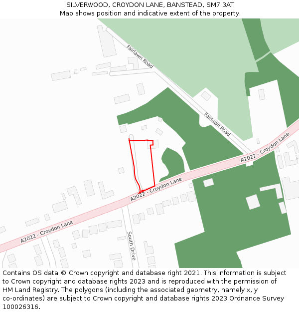 SILVERWOOD, CROYDON LANE, BANSTEAD, SM7 3AT: Location map and indicative extent of plot