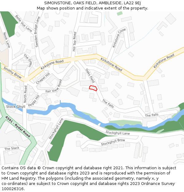 SIMONSTONE, OAKS FIELD, AMBLESIDE, LA22 9EJ: Location map and indicative extent of plot
