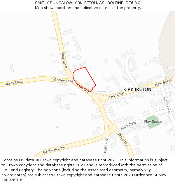 SMITHY BUNGALOW, KIRK IRETON, ASHBOURNE, DE6 3JQ: Location map and indicative extent of plot