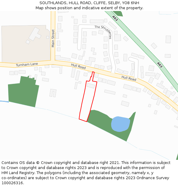 SOUTHLANDS, HULL ROAD, CLIFFE, SELBY, YO8 6NH: Location map and indicative extent of plot