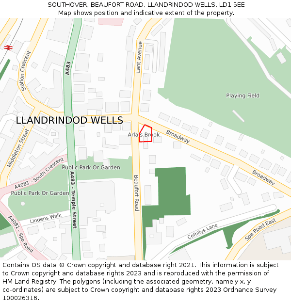 SOUTHOVER, BEAUFORT ROAD, LLANDRINDOD WELLS, LD1 5EE: Location map and indicative extent of plot