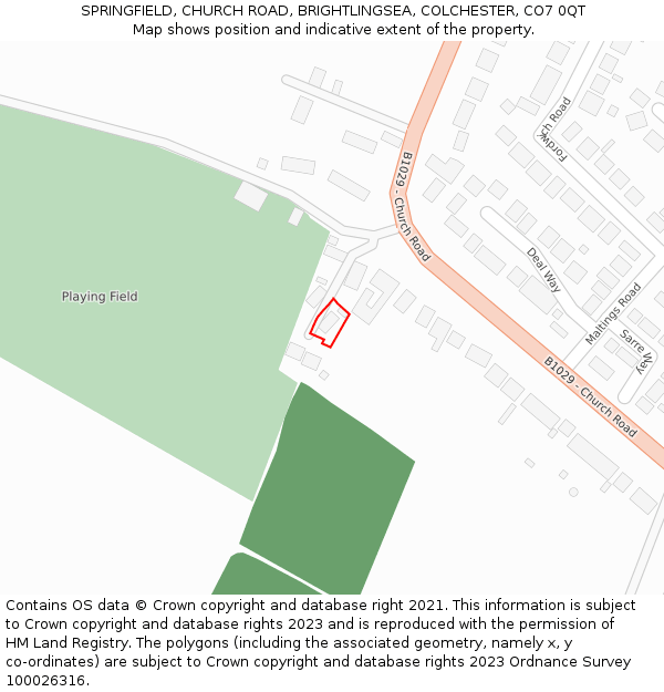 SPRINGFIELD, CHURCH ROAD, BRIGHTLINGSEA, COLCHESTER, CO7 0QT: Location map and indicative extent of plot