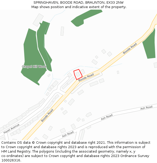 SPRINGHAVEN, BOODE ROAD, BRAUNTON, EX33 2NW: Location map and indicative extent of plot