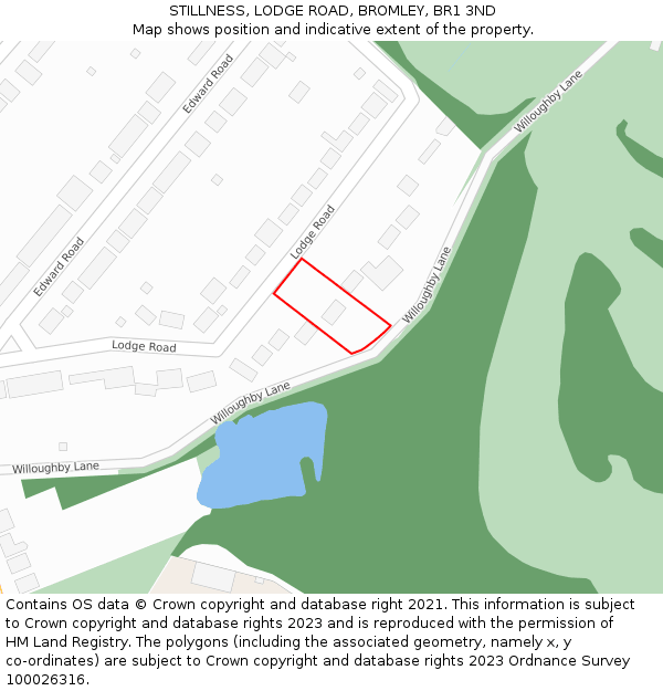 STILLNESS, LODGE ROAD, BROMLEY, BR1 3ND: Location map and indicative extent of plot