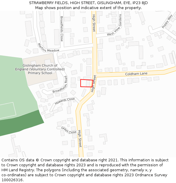 STRAWBERRY FIELDS, HIGH STREET, GISLINGHAM, EYE, IP23 8JD: Location map and indicative extent of plot