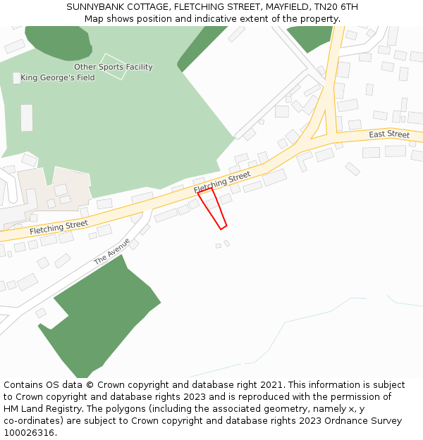 SUNNYBANK COTTAGE, FLETCHING STREET, MAYFIELD, TN20 6TH: Location map and indicative extent of plot