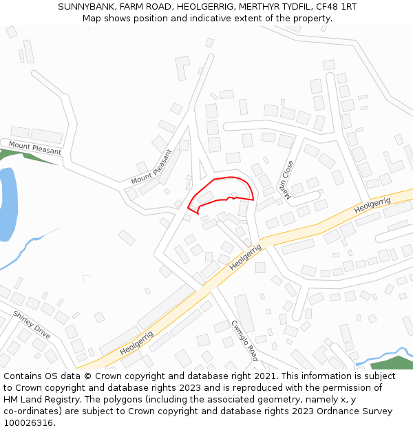 SUNNYBANK, FARM ROAD, HEOLGERRIG, MERTHYR TYDFIL, CF48 1RT: Location map and indicative extent of plot