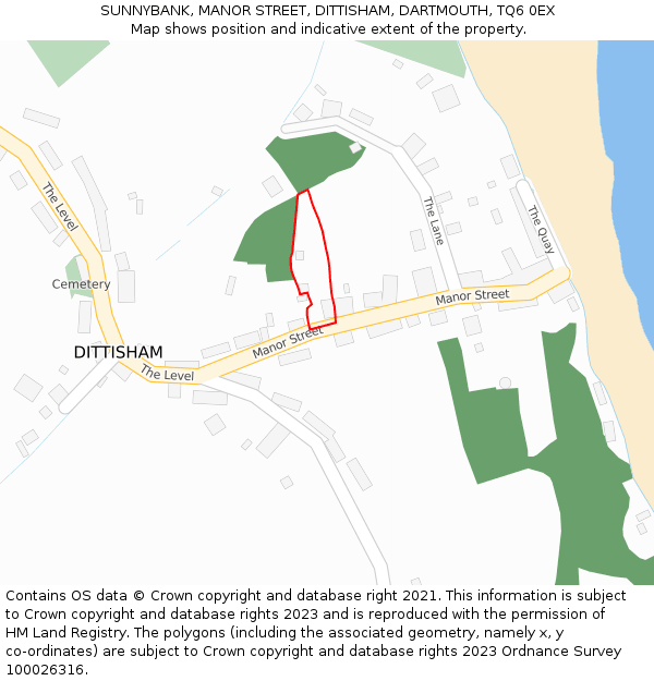 SUNNYBANK, MANOR STREET, DITTISHAM, DARTMOUTH, TQ6 0EX: Location map and indicative extent of plot