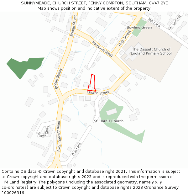 SUNNYMEADE, CHURCH STREET, FENNY COMPTON, SOUTHAM, CV47 2YE: Location map and indicative extent of plot