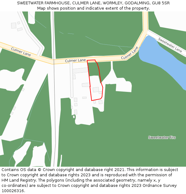 SWEETWATER FARMHOUSE, CULMER LANE, WORMLEY, GODALMING, GU8 5SR: Location map and indicative extent of plot